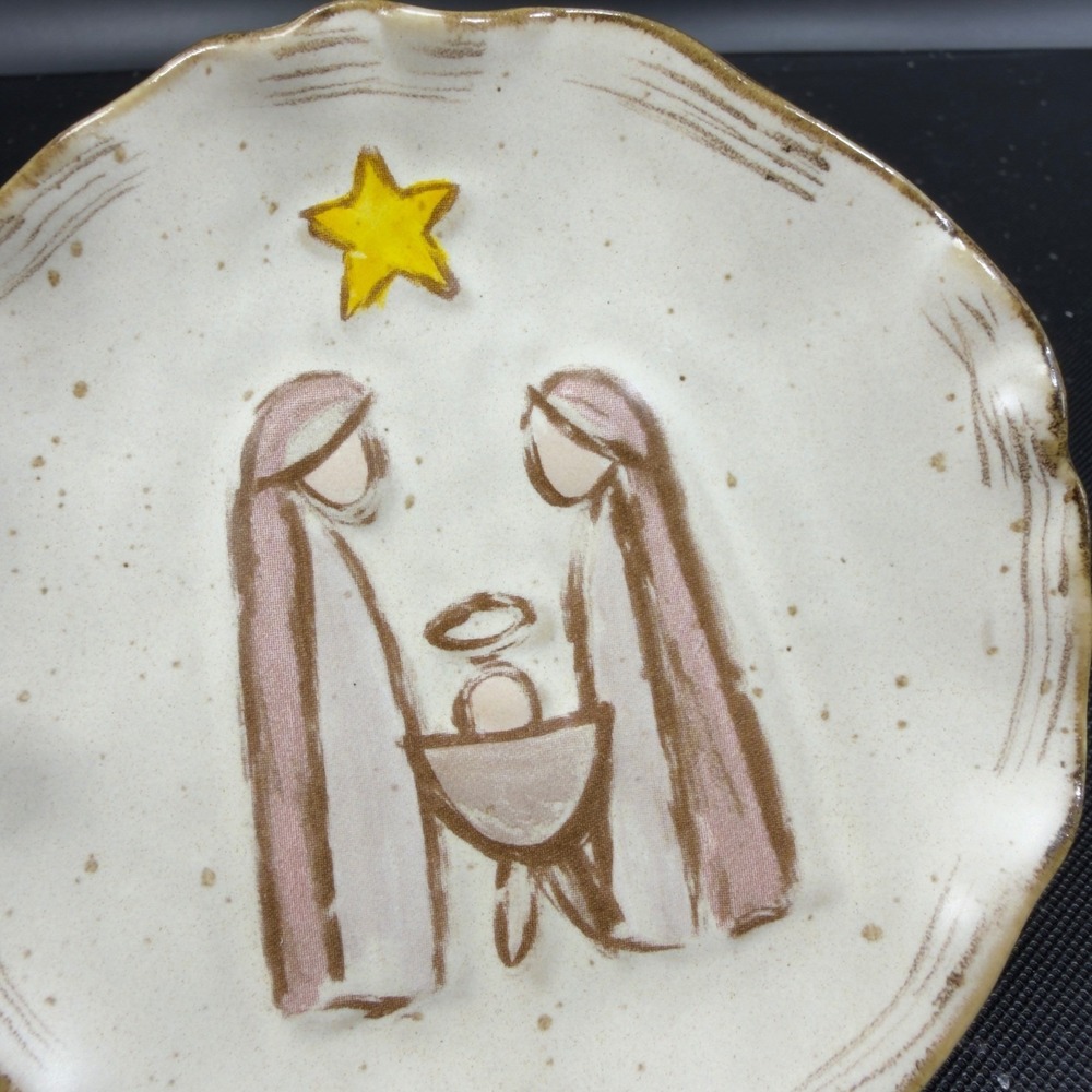Mudpie‎ Ceramic Nativity Scene Decorative Plate Christmas Decor White Brown Star - Picture 5 of 11